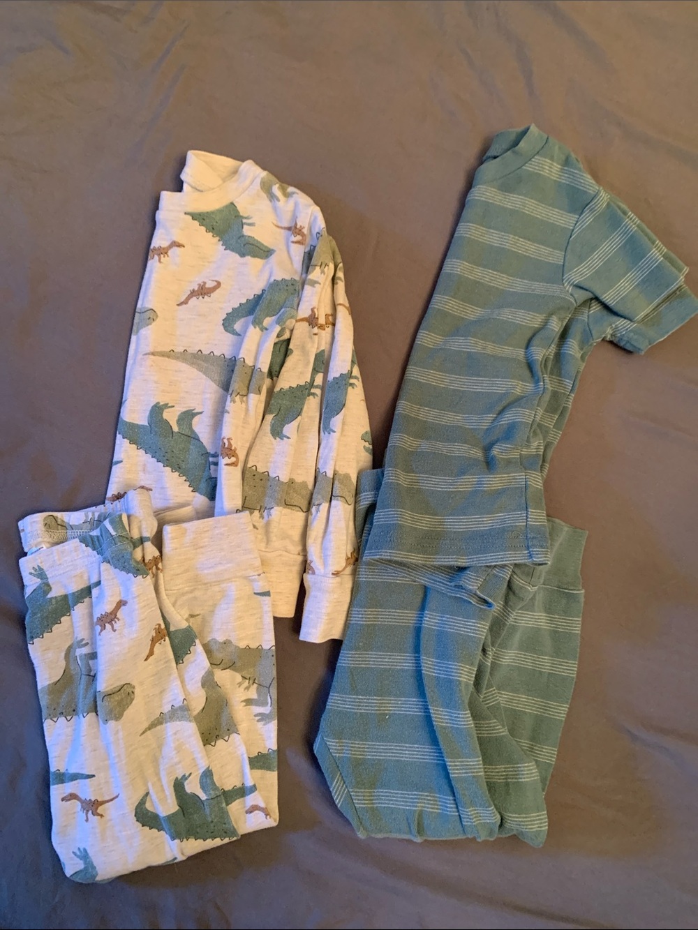 Kids Two-Piece Dinosaur Print and Forest Stripe Pajama Set - Green